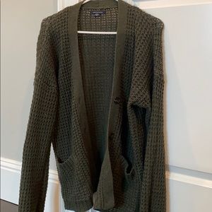 american eagle olive green open knit cardigan